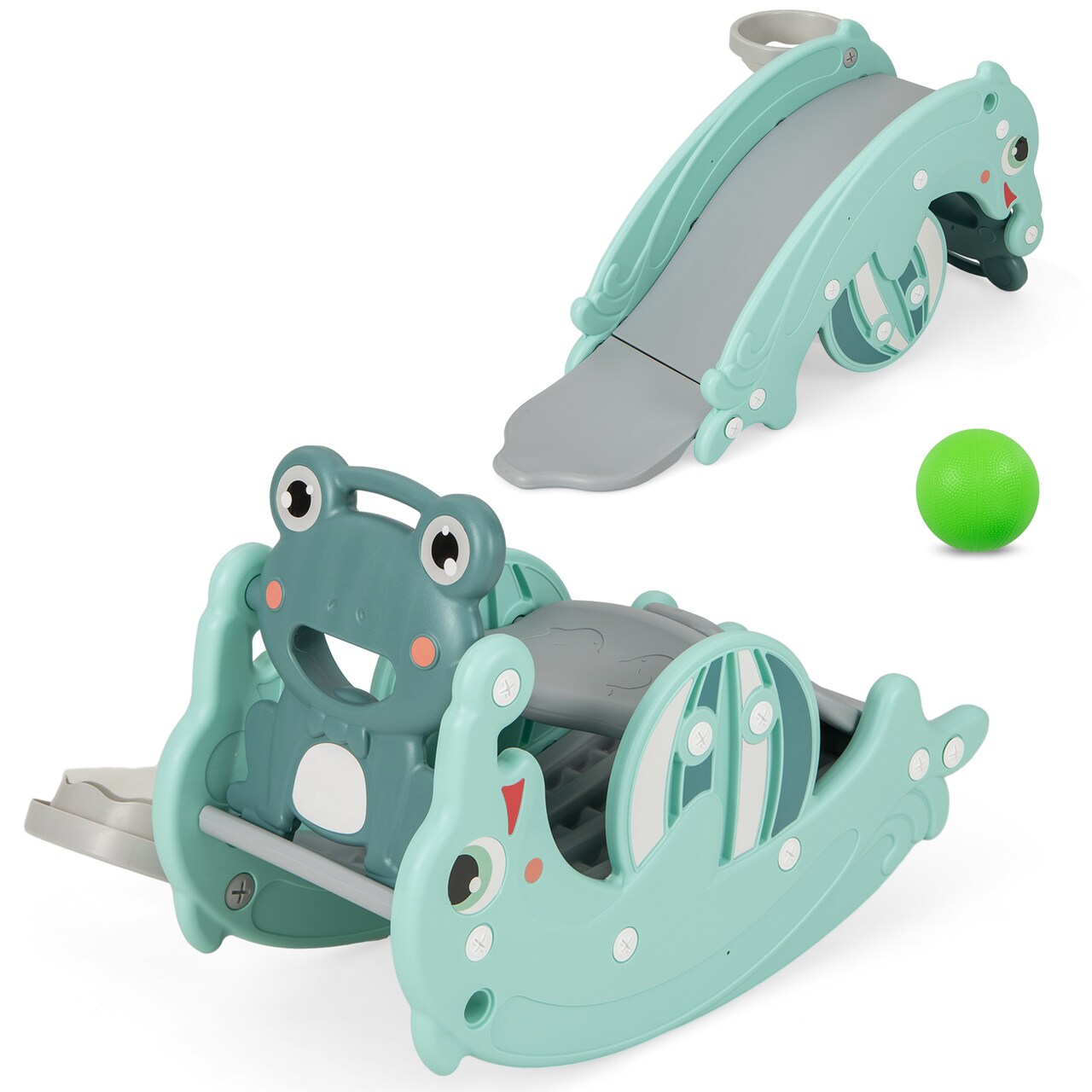 Plastic 3-in-1 Kids Slide Rocking Horse Convertible with Hoop